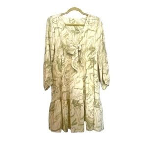 Entro Bohemian Babydoll  Ivory Green Mini Dress Size Medium